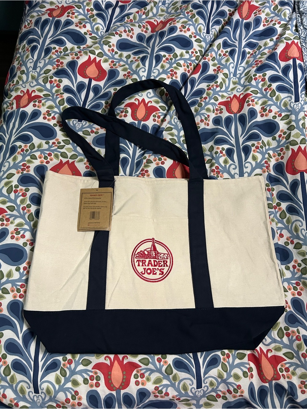 Trader Joe’s Large Navy & Cream Canvas Tote Bag